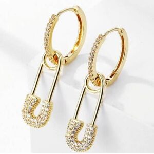 Safety Pin Zircon Earrings